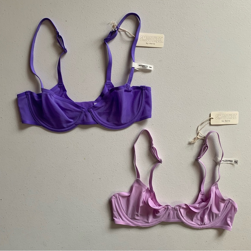 Smoothez by Aerie Size 34B Bundle of 2 Sheer Purple Underwire Bras NWT